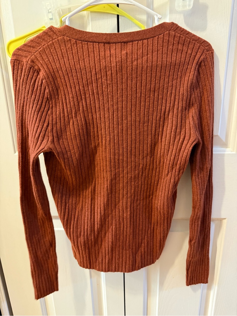 Women's Fine Gauge Ribbed Cardigan - A New Day™ Brown Size Med - Picture 5 of 9